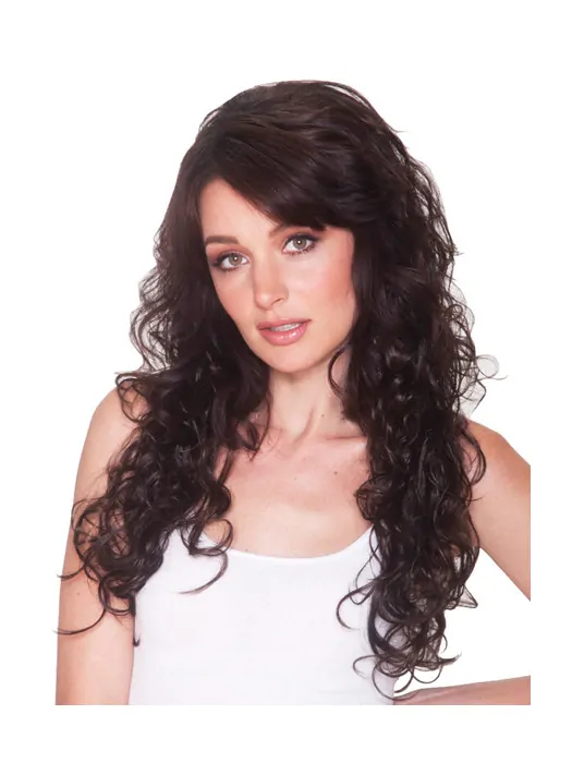 New Brown Curly Long Human Hair Wigs and Half Wigs