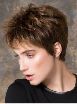 Straight 4 inch Brown Synthetic Boycuts Short Ladies Wigs