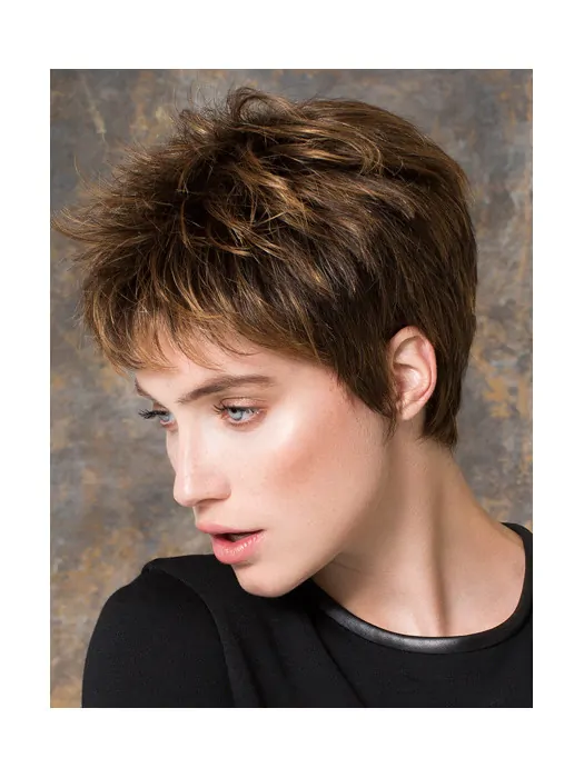Straight 4 inch Brown Synthetic Boycuts Short Ladies Wigs
