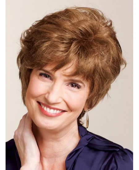 Designed Auburn Wavy Cropped Celebrity Wigs For Cancer