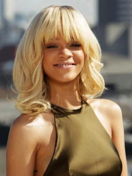 Fashion Blonde Curly Shoulder Length Rihanna Wigs