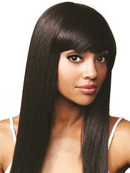Easeful Black Straight Long Human Hair Lace Front Wigs
