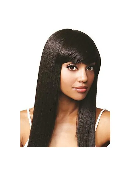 Easeful Black Straight Long Human Hair Lace Front Wigs