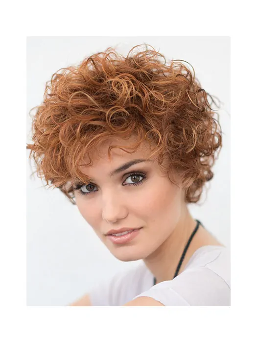 Layered 10 inch Curly Lace Front Copper Short Hairstyles