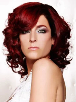 14  inches Curly Dark Red Lace Front Human Wigs