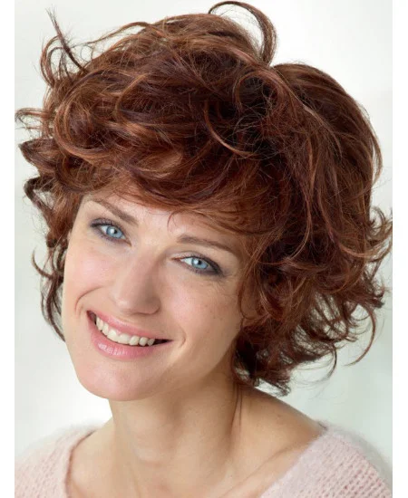 Amazing Auburn Shoulder Length Curly With Bangs Beautiful Wigs