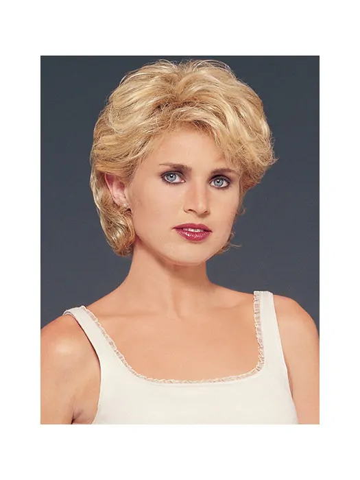 Style Blonde Wavy Chin Length Human Hair Wigs and Half Wigs