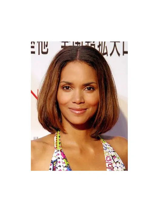 Halle Berry Simple Beauty Mid-length Straight Classic Full Lace Human Hair Bob Wig 12  inches