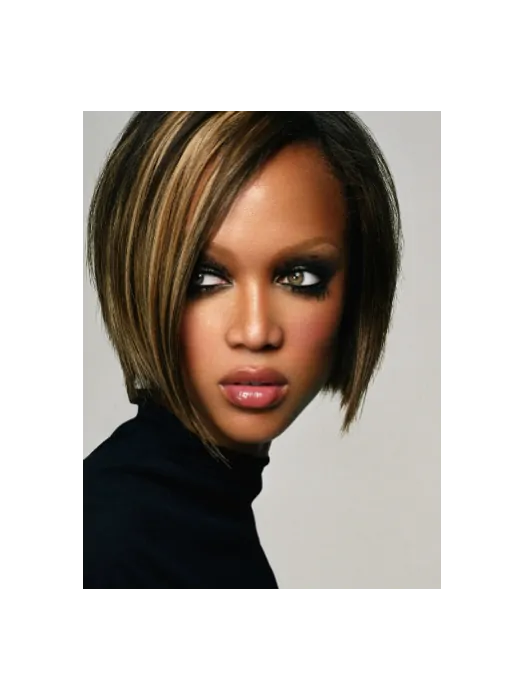 Tyra Banks Sophisticated and Asymmetrical Short Straight Lace Front Human Hair Bob Wig