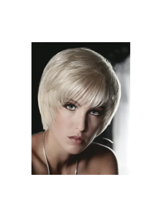 Young Fashion Platinum Blonde Short Mono Wigs