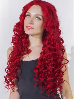 24  inches Curly Long Lace Front Red Human Wigs