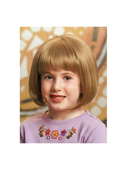 Traditiona Blonde Straight Chin Length Kids Wigs