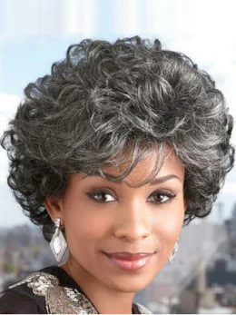 Ideal Curly Short Synthetic Grey Wigs