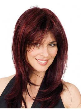 Cheap Red Wavy Shoulder Length Glueless Lace Wigs