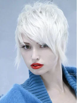 Young Fashion White Short Layers Full Lace Synthetic Wigs