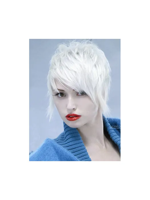 Young Fashion White Short Layers Full Lace Synthetic Wigs