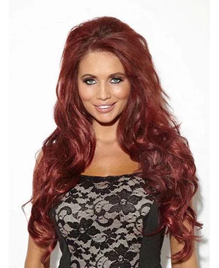 No-fuss Red Wavy Long Synthetic Wigs and Half Wigs