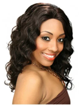 Fashionable Black Curly Shoulder Length Human Hair Wigs