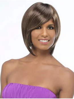 Impressive Brown Straight Chin Length African American Wigs