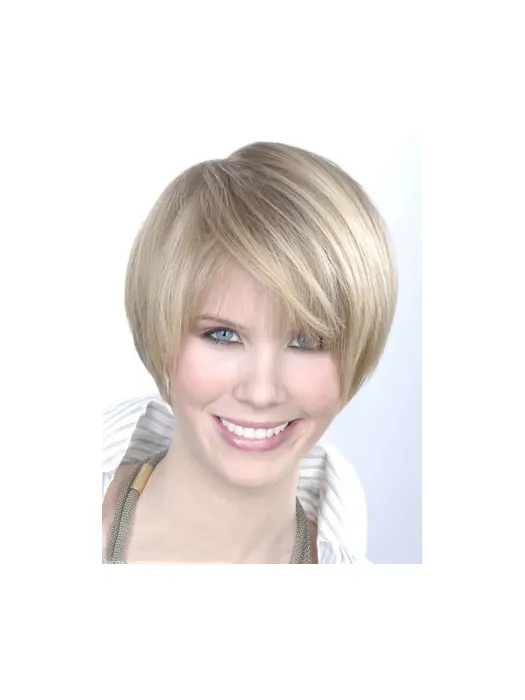 Young Fashion Platinum Blonde Ear Length Short Wigs For Women