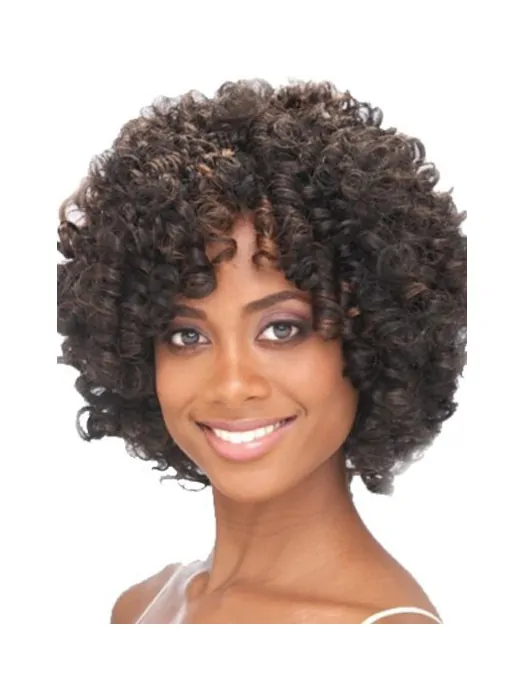 Cool Brown Curly Chin Length African American Wigs