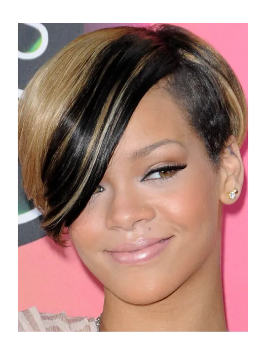 Rihanna Latest Trend Short Straight Full Lace Boy Cut Human Hair Wig with Bangs