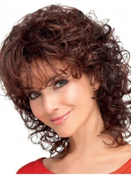 Exquisite Auburn Curly Shoulder Length Classic Wigs