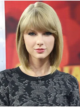 New Design Shoulder Length Straight Blonde With Bangs Taylor Swift Inspired Wigs