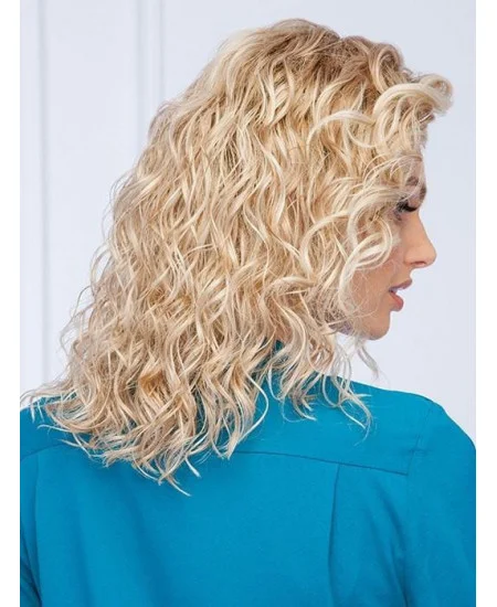 Blonde Monofilament Shoulder Length Curly Synthetic Wigs