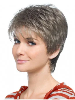 Style Lace Front Short Synthetic Grey Wigs