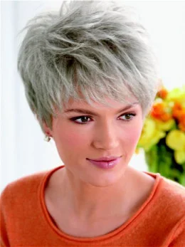 Flexibility Lace Front Cropped Synthetic Grey Wigs