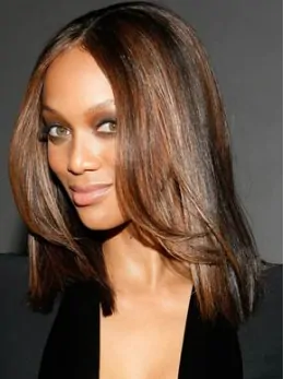 Tyra Banks Life-like Off-the-face Shoulder-hitting Straight Lace Human Hair wig 14  inches