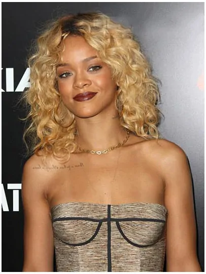 Exquisite Blonde Curly Shoulder Length Rihanna Wigs