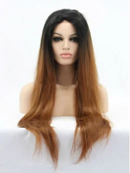 Beautiful 26  inch Straight Style Without Bangs Lace Front 100 per Remy Hair Ombre Wigs