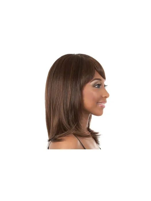 Wholesome Brown Straight Shoulder Length African American Wigs