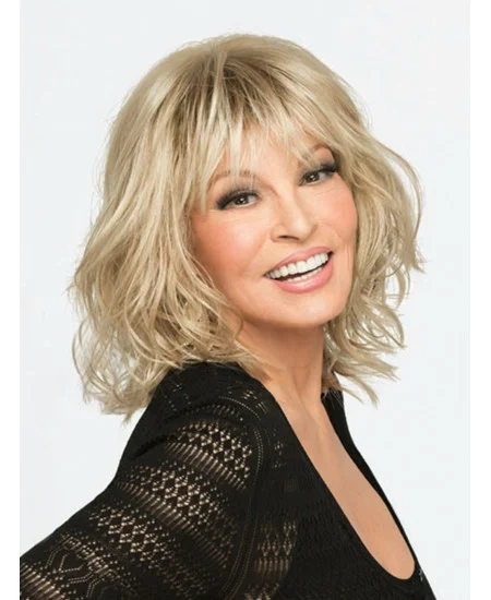 Monofilament Wavy 14 inch Blonde Synthetic Wig With Bangs