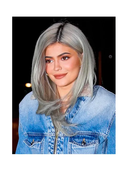 Long Platinum Blonde 16 inch Capless Top Straight Synthetic Kylie Jenner Wigs
