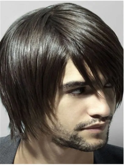 Brown Straight Remy Human Hair Graceful Men Wigs