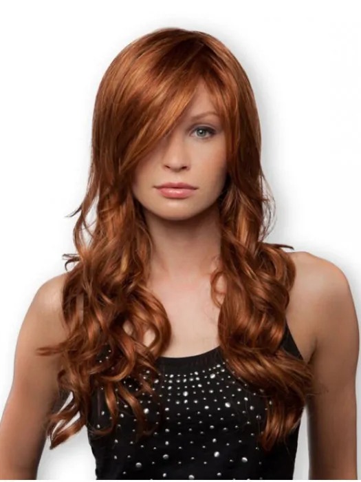 Comfortable Curly Auburn With Bangs New Design Wigs