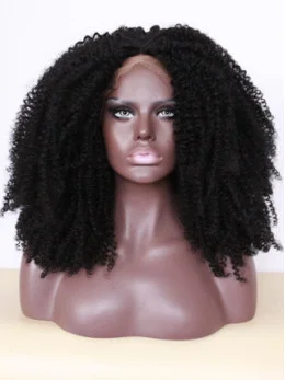 Black Women Kinky Curly Lace Front 150 per Density Human Wigs 18  inches