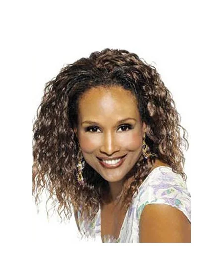 Beverly Johnson Natural-looking mid-length bouncy deep-curl full lace human hair wig 14  inches
