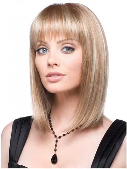 Discount Blonde Straight Shoulder Length Lace Front Wigs