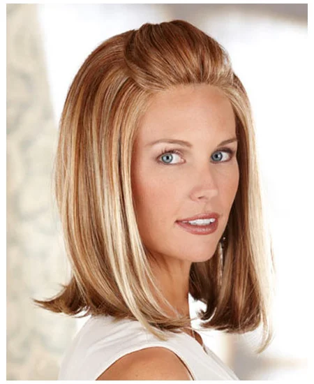 Lace Front Durable Straight Synthetic Medium Wigs