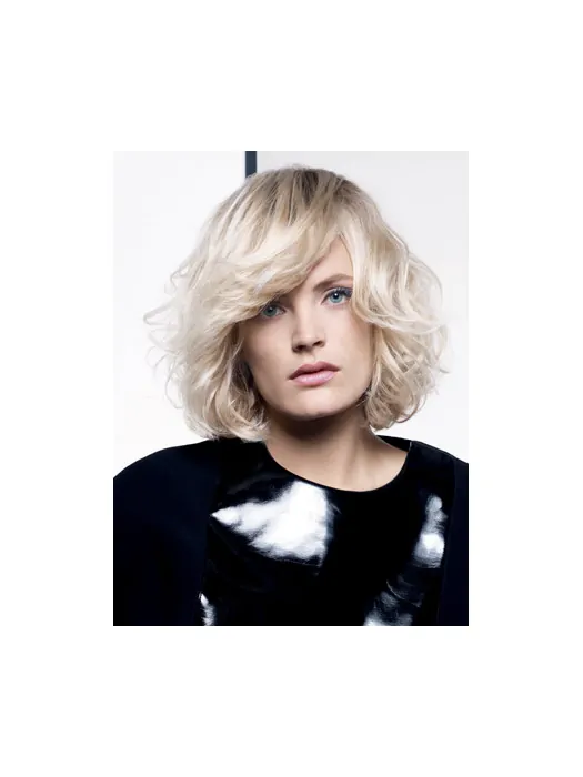 Young Fashion Platinum Blonde Disheveled Waves Chin Length Wavy Synthetic Wigs