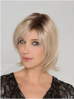Blonde Synthetic Bobs Straight Chin Length Sleek Lace Front Wigs