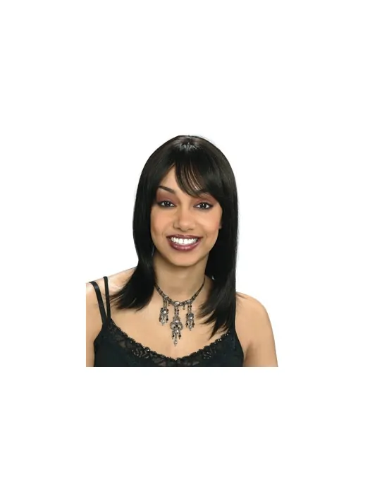 Preferential Black Straight Shoulder Length African American Wigs