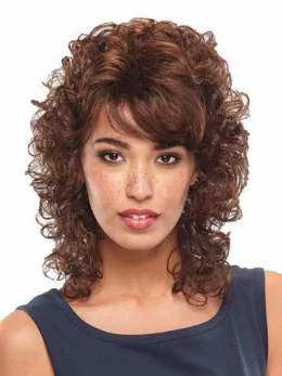 Unique Auburn Curly Shoulder Length Classic Wigs