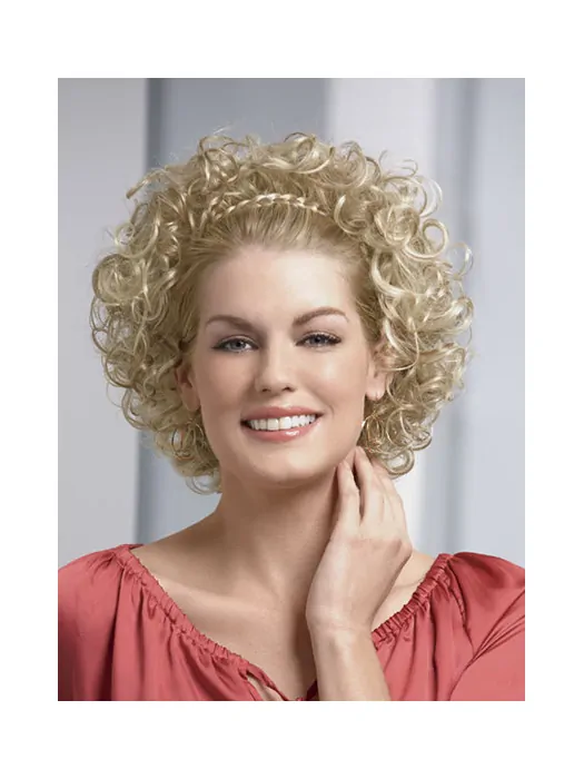 Discount Blonde Curly Chin Length Human Hair Wigs and Half Wigs