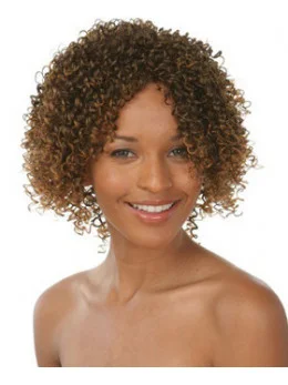Beautiful Brown Curly Chin Length African American Wigs