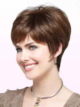 Monofilament Boycuts Style Straight Wigs For Cancer